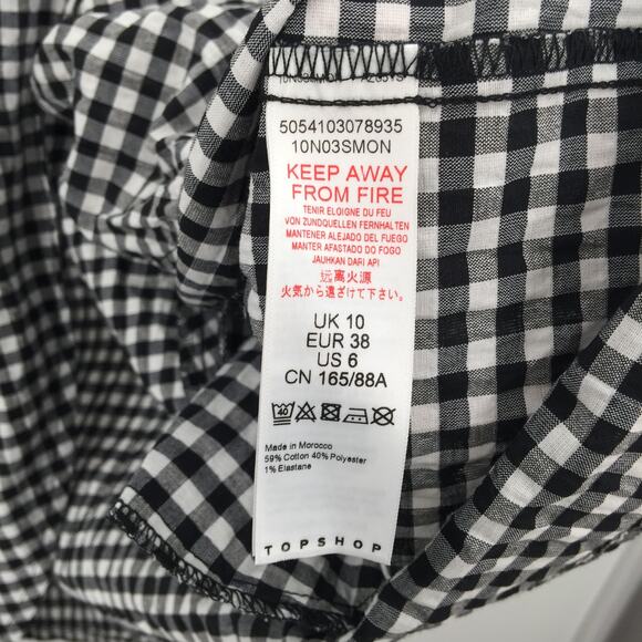 Topshop Gingham Print Wrap Mini Dress Short Sleeve White/Black Size 6 NWT - Picture 8 of 9